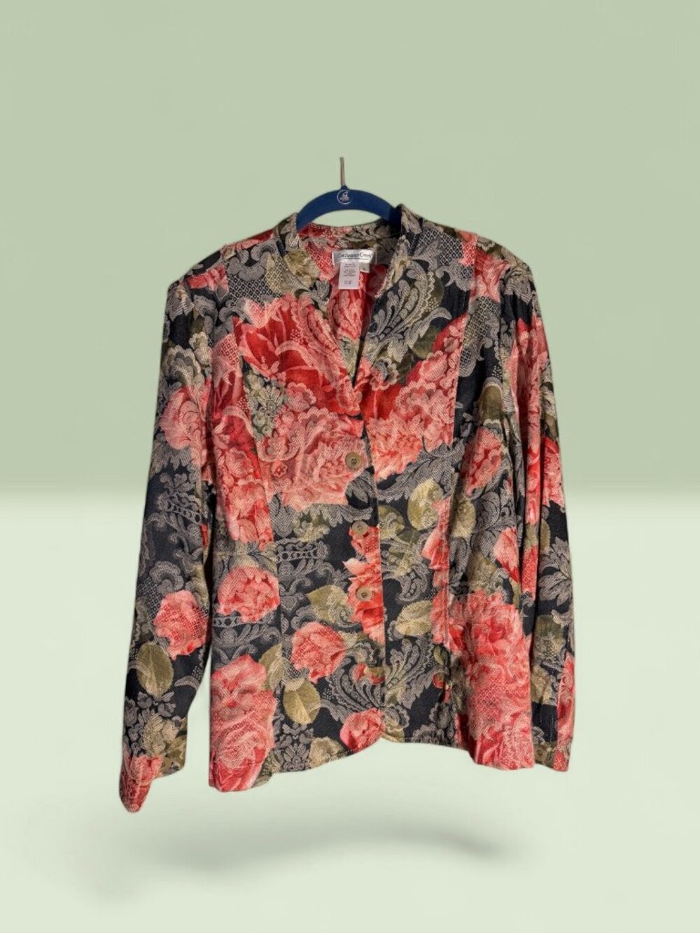 VTG Coldwater Creek Red, Green, and Pink Floral Tapestry Jacquard Blazer Sz XL